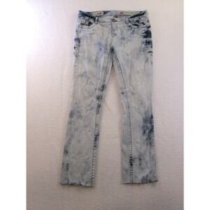 Hot Kiss‎ Lacy Straight Acid Wash Jeans Blue White Low Rise Y2K Size 3